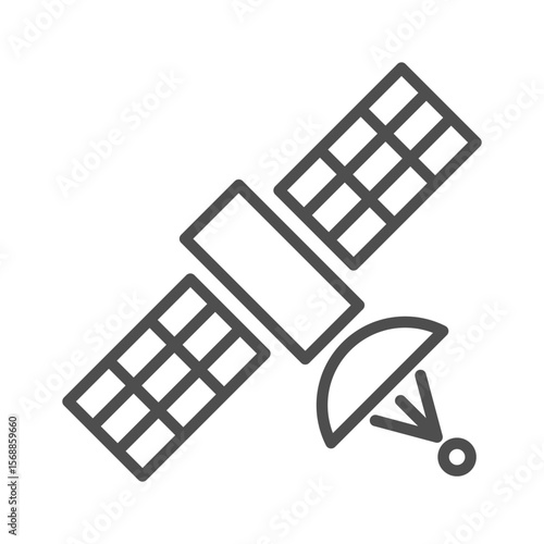 Satellite vector icon for space telephony and communication outline. This line telecommunications technology provides internet or data.