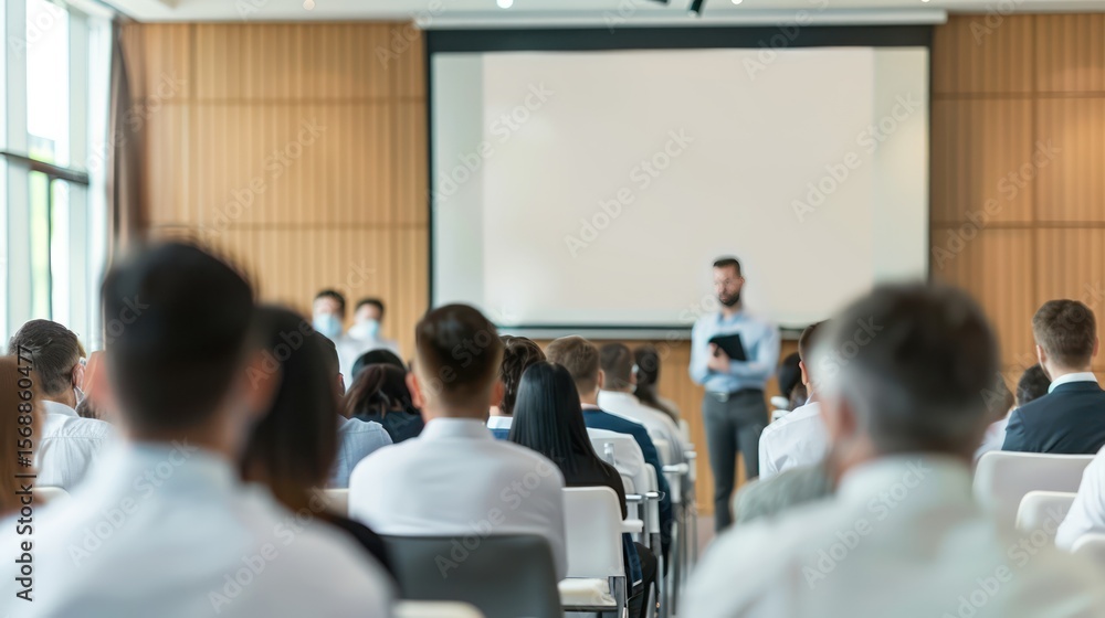 Fototapeta premium A man giving a presentation in a conference room.
