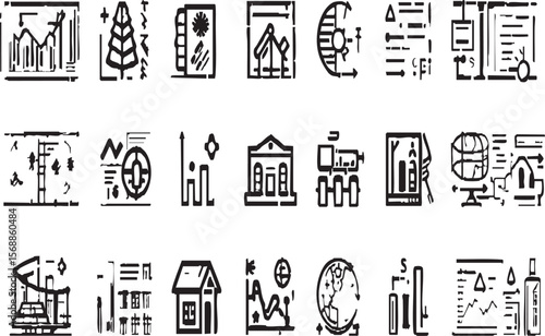  Global Business and Finance Line Art Icons
