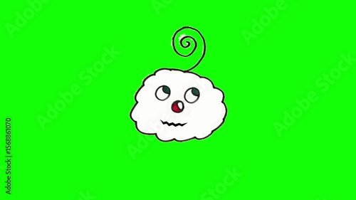 A cloud thinking and blinking green screen 