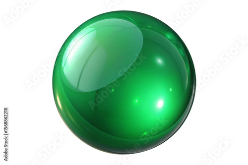 Shiny green glass sphere with reflections isolated on transparent background