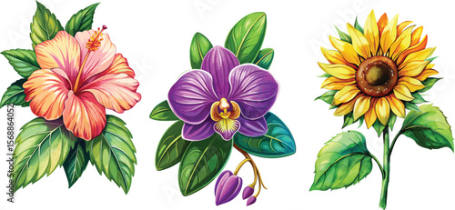 Wallpaper Mural bouquet of colorful flowers illustration  Torontodigital.ca