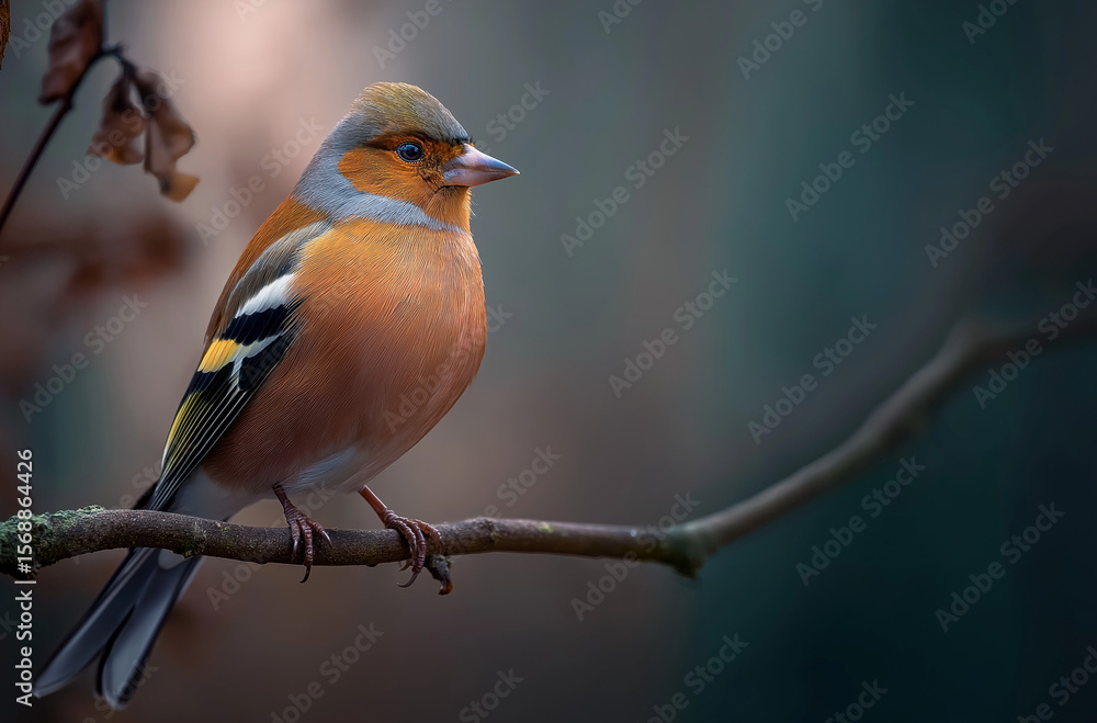 A chaffinch bird perched on a branch in a forest, photo-realistic A chaffinch bird perched on a branch in a forest, photo-realistic