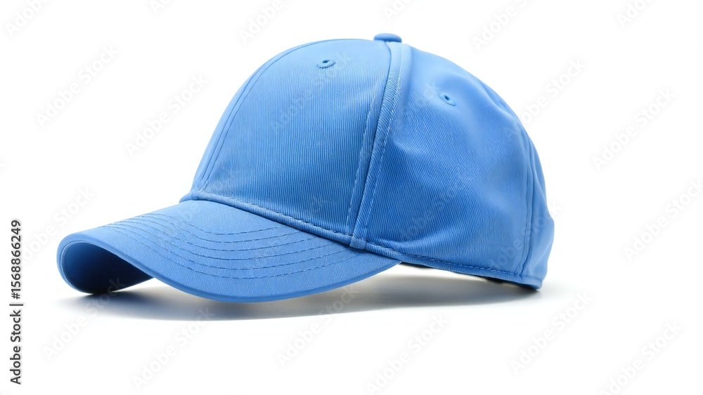 Fototapeta premium A bright blue baseball cap with a textured surface on a white background