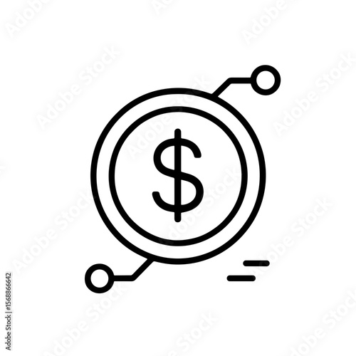 Outline dollar coin icon representing digital money and virtual currency