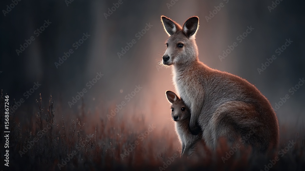 Fototapeta premium Kangaroo mother and joey