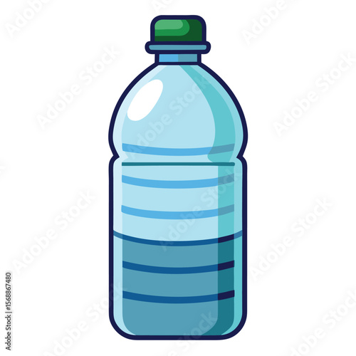 An uncapped bottle of clear mineral water, a clean and simple icon for hydration, health, and refreshment.