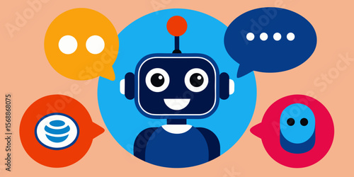 Chatbot Illustration with Speech Bubbles and Company Logos for Customer Service and Communication