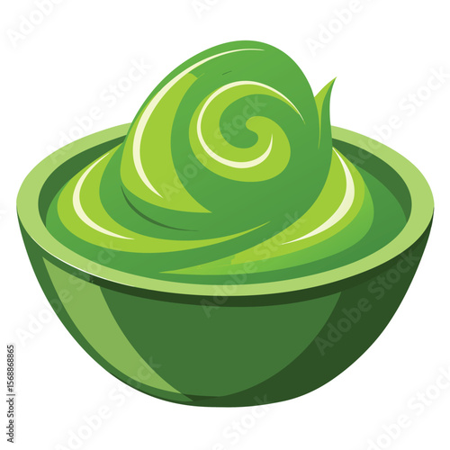 A bowl of vibrant green pesto with a swirl, a symbol of cooking, a fresh sauce, and Italian cuisine.