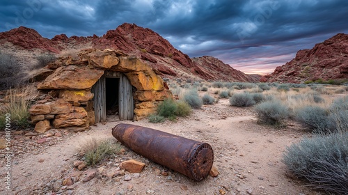 Rusted mining entrance art