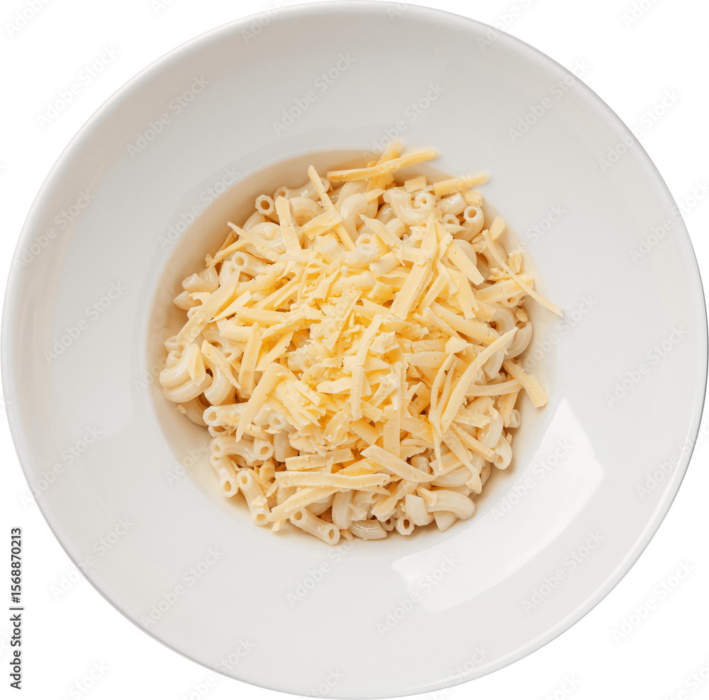 Delicious macaroni and cheese with a generous layer of shredded cheese, served in a white bowl. Delicious macaroni and cheese with a generous layer of shredded cheese, served in a white bowl.