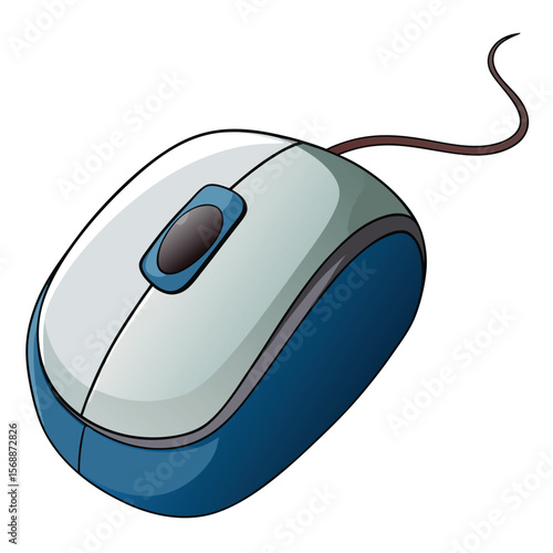 A classic wired desktop computer mouse, a symbol of technology, work, and an older device.