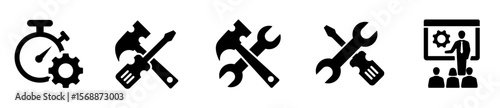  Mix icons as repair tool, time management, hand tool . vector