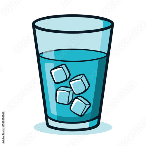 A clear glass of water with ice cubes, a symbol of health, hydration, and a refreshing drink.