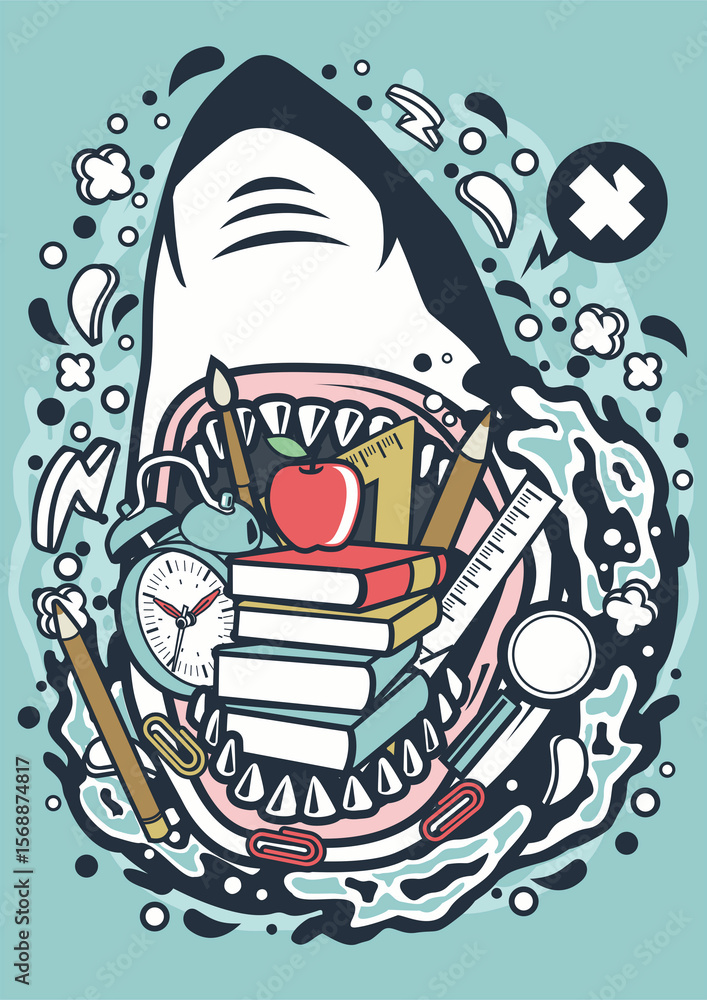 Obraz premium shark school with blue background