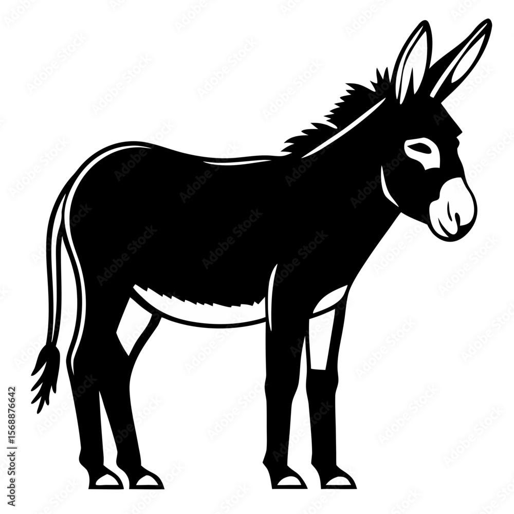 Obraz premium Donkey Silhouette Isolated Farm Animal on White Background