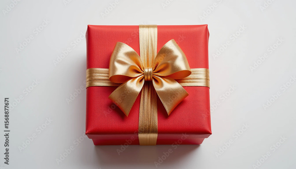 Red gift box with gold bow, top view, on clean white background.
IA generativa.
Red gift box with gold bow, top view, on clean white background.
IA generativa.
