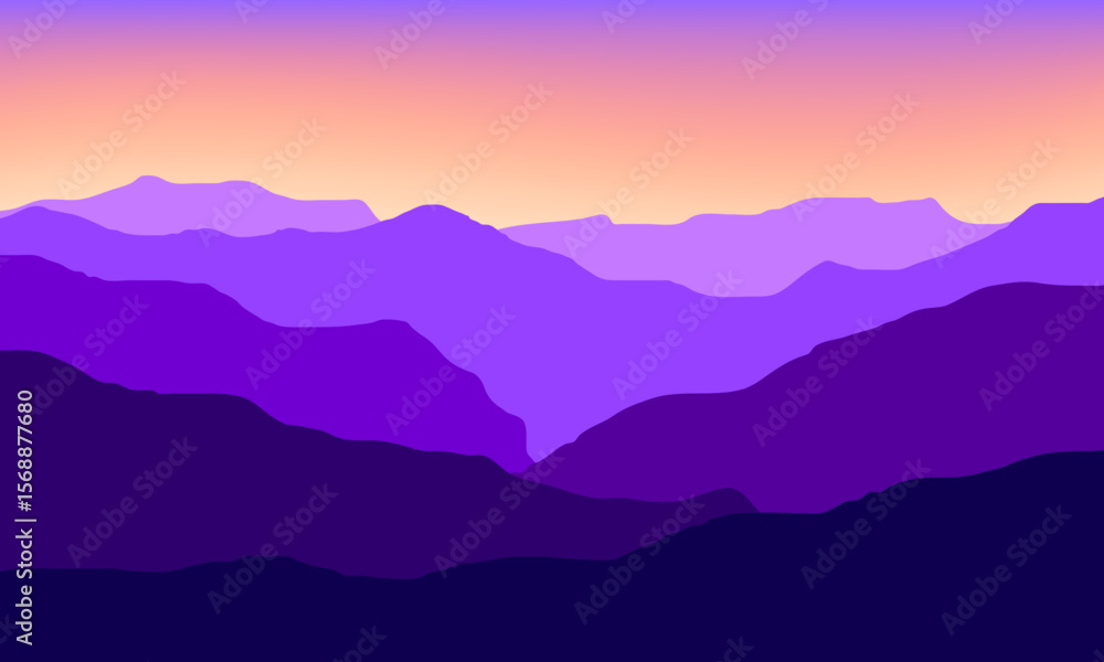 Obraz premium colorful layered mountain silhouette with gradient sunset sky, perfect for nature background and prints.