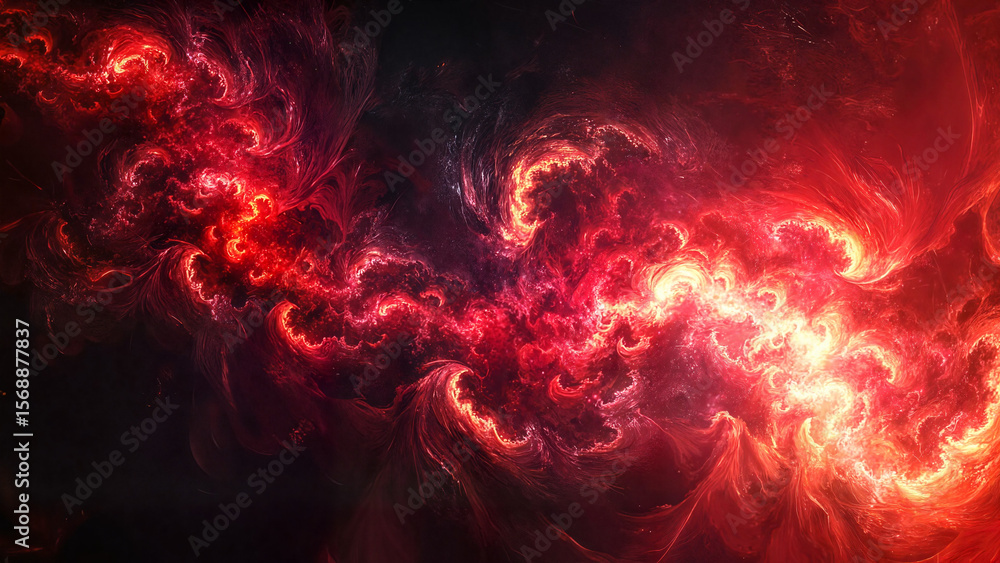 Fototapeta premium Vivid abstract art with red and black swirls for background design copy space 