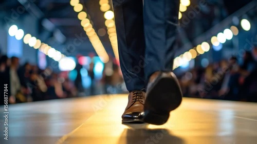 A person in formalwear walking a fashion runway