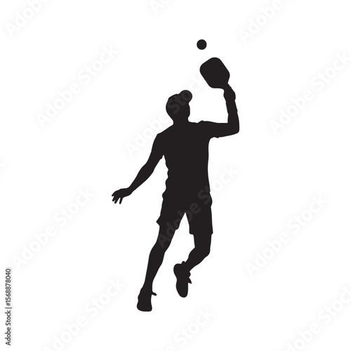 Silhouette of a person playing pickleball hitting the ball overhead sport athlete