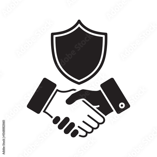 Team relationship glyph icon showing a handshake with connection points for business partnership collaboration and social network communication vector solid