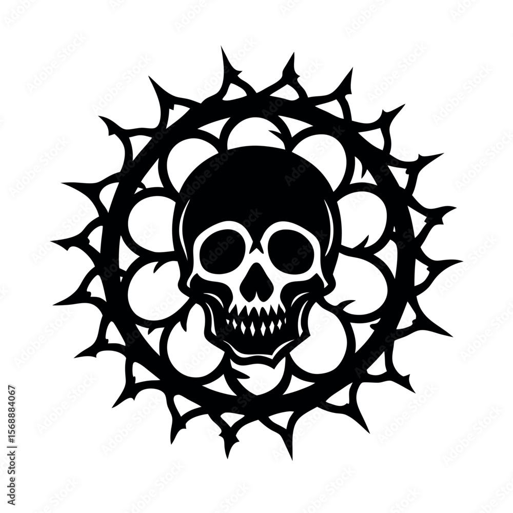 Obraz premium skull surrounded by gothic vine outlines