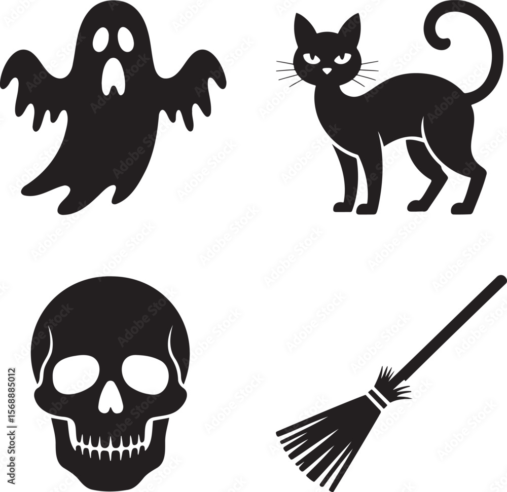 Fototapeta premium Set of Halloween Element silhouette vector illustration isolated On Transparent Background 