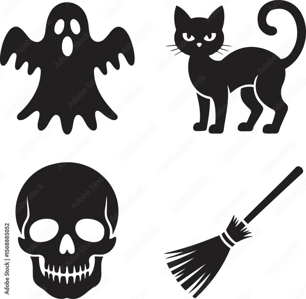 Fototapeta premium Set of Halloween Element silhouette vector illustration isolated On Transparent Background 