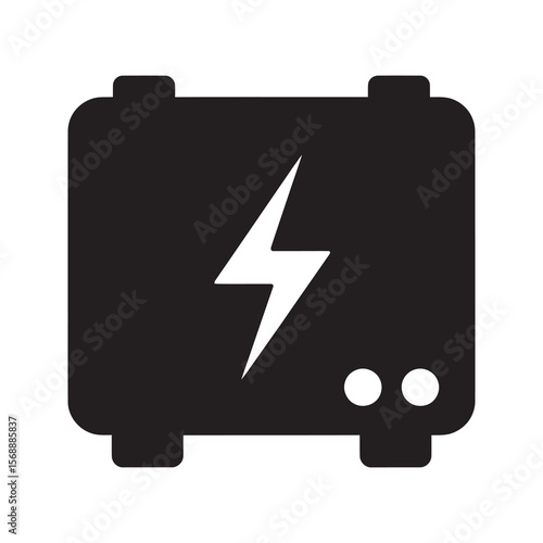 Power generator battery icon with lightning bolt symbol representing an electric energy storage unit and portable power station for backup supply vector solid glyph