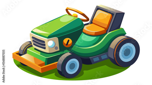 Glossy Toon Style Ride On Lawn Mower Illustration