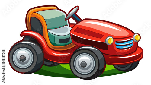 Glossy Toon Style Ride On Lawn Mower Illustration