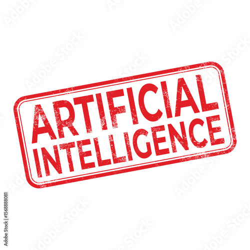 Artificial intelligence, Ai generated red stamp isolated on white background.