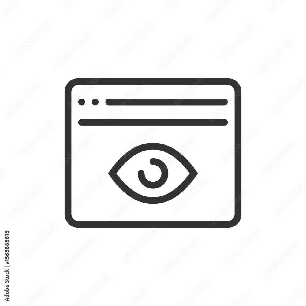 Eye icon inside a browser window representing visual monitoring and website surveillance feature on display Eye icon inside a browser window representing visual monitoring and website surveillance feature on display