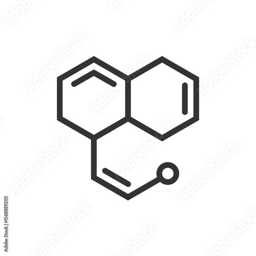 Illustration of a chemical structure with hexagonal rings and a connecting chain element present