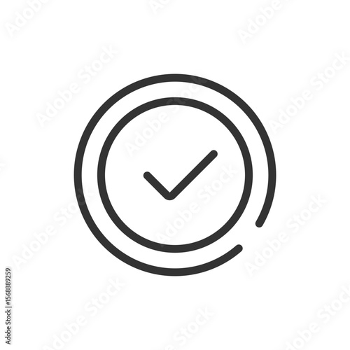 A simple graphic of a check mark inside a double circle with a gap in the lower right arc shape