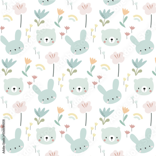 Fotografie Pastel Bunny & Bear Garden