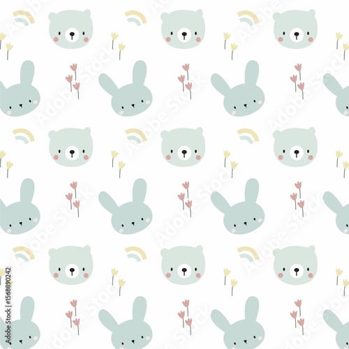 Soft Pastel Bear and Bunny Seamless Pattern