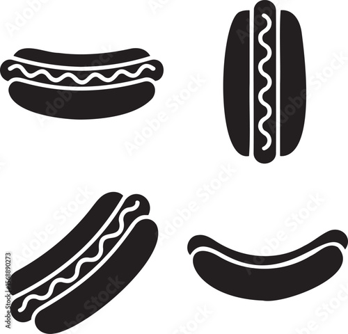 Set of Hot dog silhouette vector illustration isolated On Transparent Background