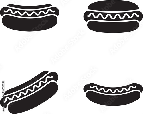 Set of Hot dog silhouette vector illustration isolated On Transparent Background