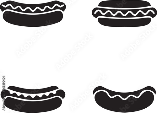 Set of Hot dog silhouette vector illustration isolated On Transparent Background