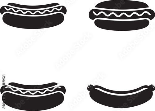 Set of Hot dog silhouette vector illustration isolated On Transparent Background