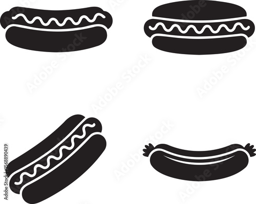 Set of Hot dog silhouette vector illustration isolated On Transparent Background