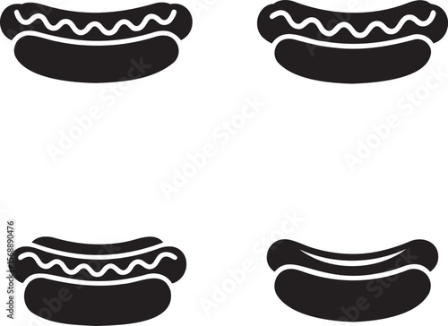 Set of Hot dog silhouette vector illustration isolated On Transparent Background