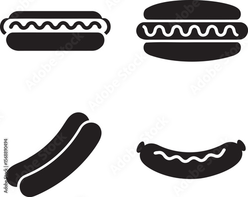 Set of Hot dog silhouette vector illustration isolated On Transparent Background