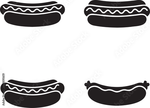 Set of Hot dog silhouette vector illustration isolated On Transparent Background
