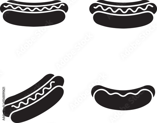 Set of Hot dog silhouette vector illustration isolated On Transparent Background