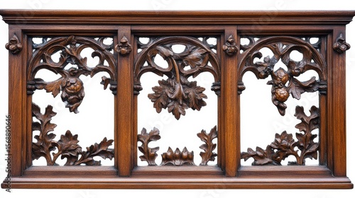 Luxurious Victorian Window Frame with Intricate Wood Carvings