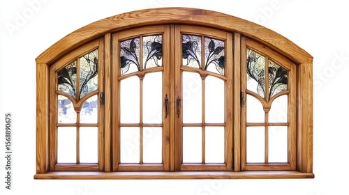Victorian Window Frame with Floral Patterns Isolated on White Background