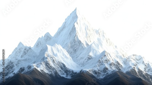 Isolated Towering Snow-Capped Peak on White Background Vista